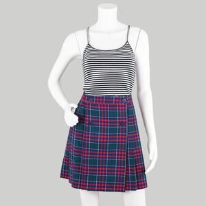 90s Green Plaid Wrap Pleated Skirt, Juniors Size 11, 30" Waist